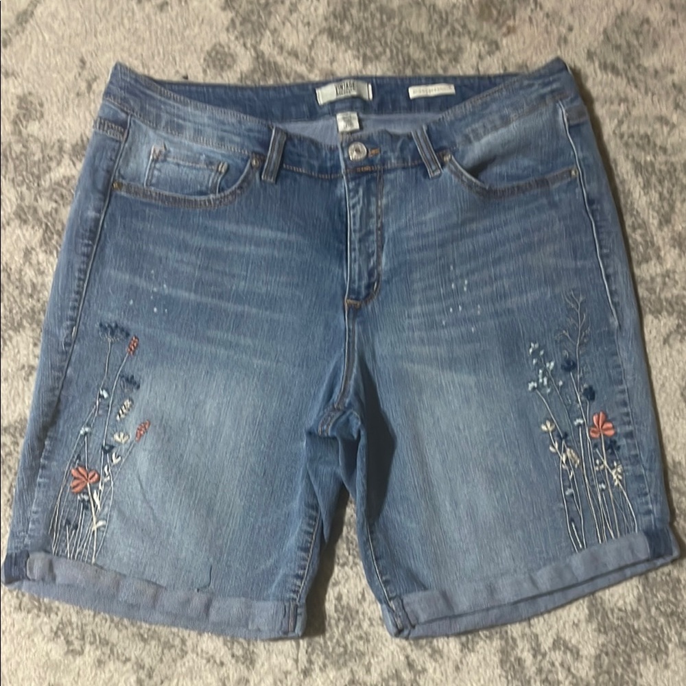 Vintage America Blue Jean Shorts with Floral Embroidery